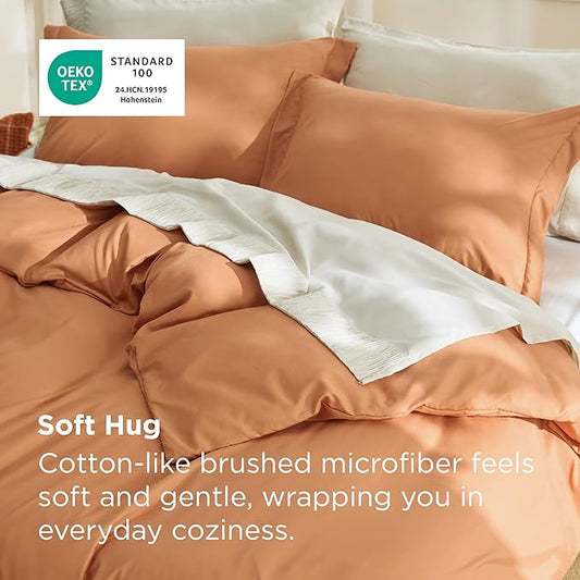 Bedsure Duvet Cover California King Size - Soft Double Brushed Bedding Set for Kids & Adults, Zipper Closure, 3 Pieces, Includes 1 Duvet Cover (104"x98") & 2 Pillow Shams, NO Comforter, Burnt Orange