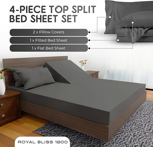 Top Split California King Sheet Set for Adjustable Bed 4 Pcs, Double Brushed Microfiber Split Head Sheets, Ultra Cooling 16in Deep Pocket Wrinkle Resistant (Dark Grey)