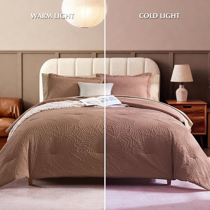 Geniospin King Size Comforter Set - 7 Pieces Brown Textured King Bedding Sets with Comforter, Sheets, Pillowcases & Shams, All Season Brown Bedding