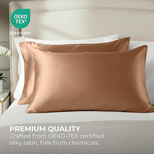 Satin Pillowcase 2 Pack - King Size (20"x40", Rose Gold) - Silky Pillow Cases for Hair and Skin - Satin Pillow Covers with Envelope Closure - Extra Soft Premium Microfiber