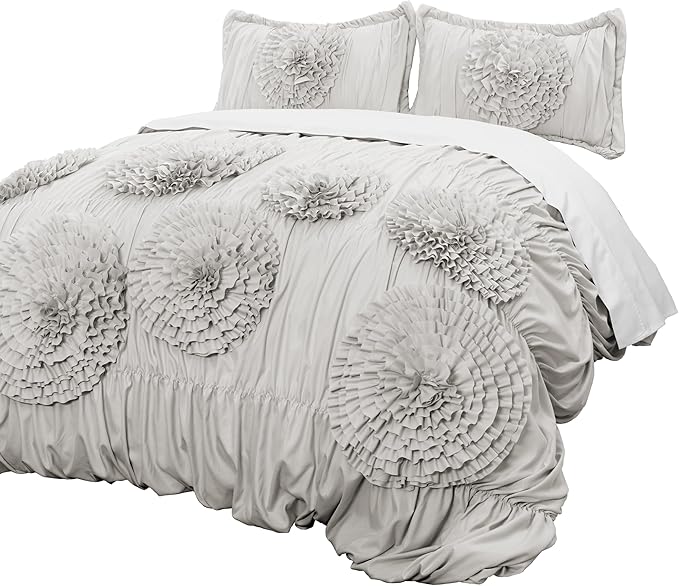 Lush Decor Serena Comforter Set, 3 Piece Set, King, Light Gray - Cute Comforter - King Bedding Set - Gray Comforter King Size - Coquette Decor
