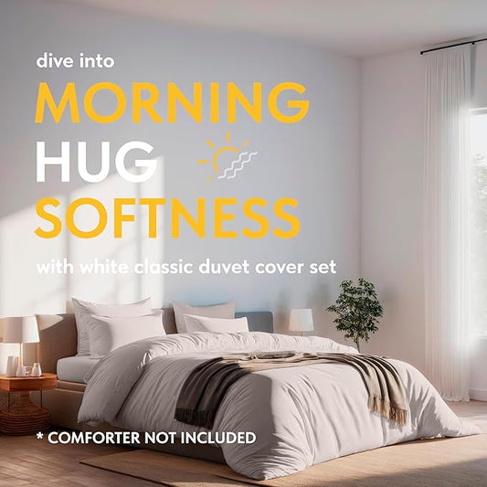 White Classic Beige Duvet Cover Queen Size, Microfiber Duvet Cover with Zipper, Set of 1 Down Comforter Cover with 2 Pillow Shams, Comforter Not Included