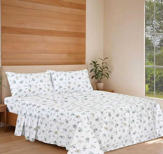 RUVANTI 100% Organic Cotton Sheets Split King, Percale Weave, GOTS Certified, 5-Piece Set, Deep Pocket 15", Crisp & Breathable, Soft Durable Bedding, Sábanas Algodón Orgánico – Halcyon