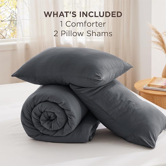 Bedsure King Size Comforter Set Dark Grey, Soft Prewashed King Bedding, Quilted Comforter with Circle Design, Down Alternative Comforter for All Seasons, 3 Pieces Bed Set with 2 Pillow Shams