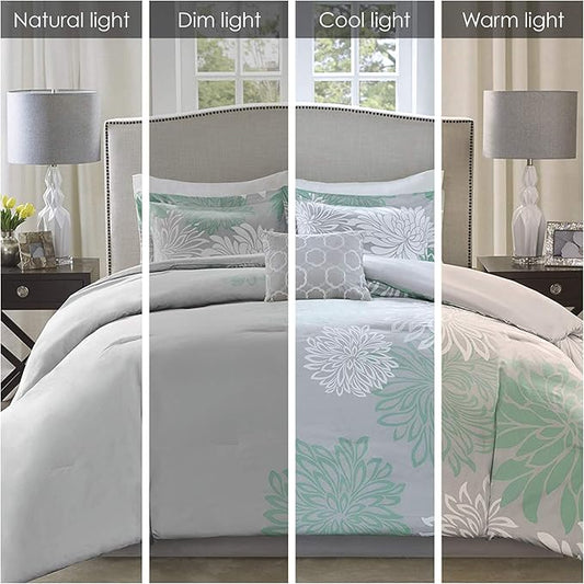 Comfort Spaces Enya Comforter Set-Modern Floral Design All Season Down Alternative Bedding, Matching Shams, Bedskirt, Decorative Pillows, Queen(90"x90"), Aqua