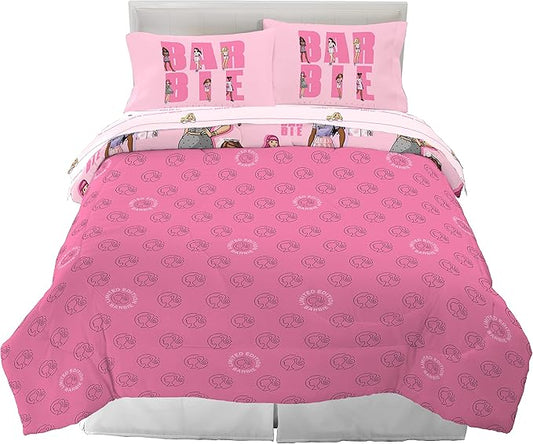 Franco Barbie Barbiecore Bedding Super Soft Comforter and Sheet Set with Sham, 7 Piece Full Size, (Official Licensed Product)
