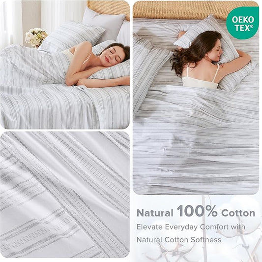 Comfort Spaces 100% Cotton Sheets Cal King, Breathable, Naturally Cool Cotton Sheets, Cotton Bed Sheets with 14" Elastic Pocket Fits up to 16" Mattress, All Seasons Sheet Set, Good Vibes Grey 4 Piece