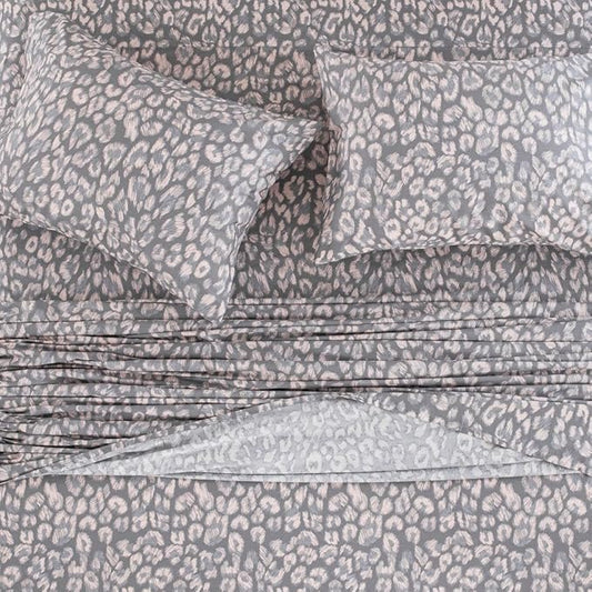 DAUAOTO Twin Size Printed Sheets Set, 100% Cotton Bedding Sets, Up to 14" Deep Mattress, Modern Pattern Bedlinen Set, Leopard Gray