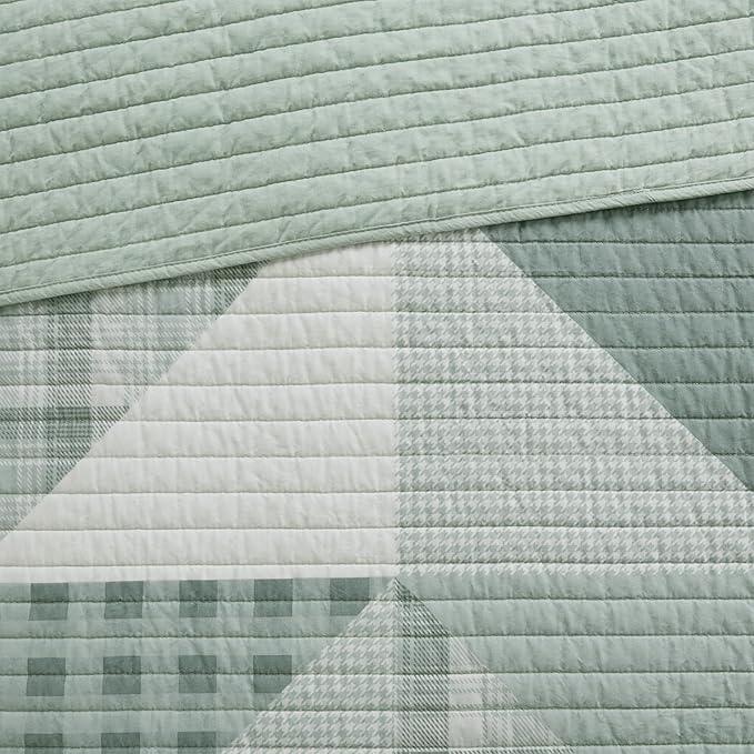 Woolrich Reversible Coverlet Set - Cottage Styling Reversed to Solid Color, All Season Lightweight Coverlet, Cozy Bedding Layer, Matching Shams, Oversized Full/Queen, Olsen Green | Reversible, Lightweight, All Season