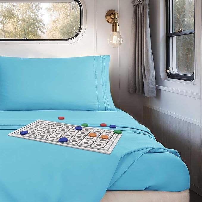 Clara Clark Bed Sheets, Premier 1800 Series 4 Piece RV Queen Sheet Set, Luxury Soft Sheets for RV Bunks, Short Queen - Beach Blue