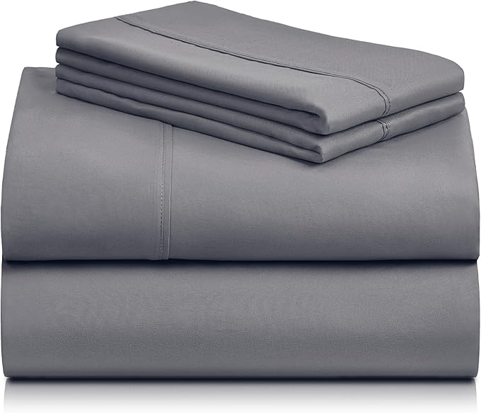 LuxClub Twin Sheets - Soft Kids Bed Sheet for Boys and Girls, 4 PC Deep Pockets 18" Eco Friendly Wrinkle Free Machine Washable Hotel Bedding Silky Soft- Light Grey