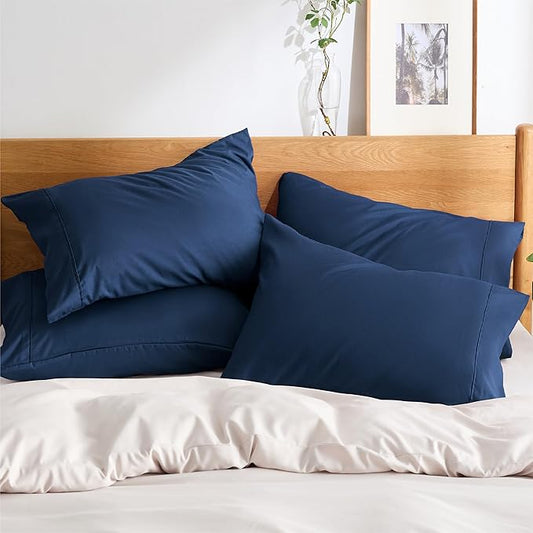 Bedsure Pillow Cases Standard Size Set of 4 - Navy Brushed Microfiber Pillowcases 4 Pack, Super Soft and Cozy Pillow Case Covers with Envelope Closure for Kids, Wrinkle, Fade Resistant, 20x26 Inches