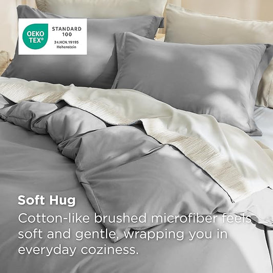 Bedsure Duvet Cover Oversized King Size - Soft Double Brushed Bedding Set for Kids & Adults, Zipper Closure, 3 Pieces, Includes 1 Duvet Cover (120"x98") & 2 Pillow Shams, NO Comforter, Grey