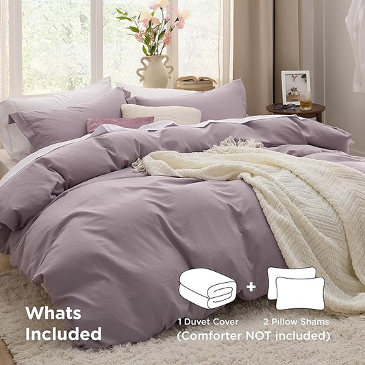 Bedsure Dusty Purple Duvet Cover Queen Size - 3 Pieces Prewashed Cotton-Like Polyester Extra Soft Bedding Set, Includes 1 Duvet Cover 90x90 Inches with Zipper Closure & 2 Pillow Shams, No Comforter