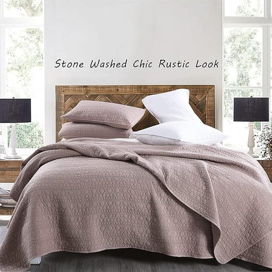 Oversized King Quilt Set, Cameo Rose California King Quilt Classic Geometric Spots Stitched Pattern, Stone-Washed Ultra Soft Lightweight Quilted Bedspread Cal King for All Season, 3 Pieces