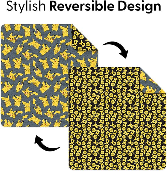 Northwest Pokemon Company Reversible Full/Queen Quilted Blanket - Pikachu & Pokeball Pattern for Anime Fans, Cozy Blanket for Bed, Game Room or Couch, 90x90 inches