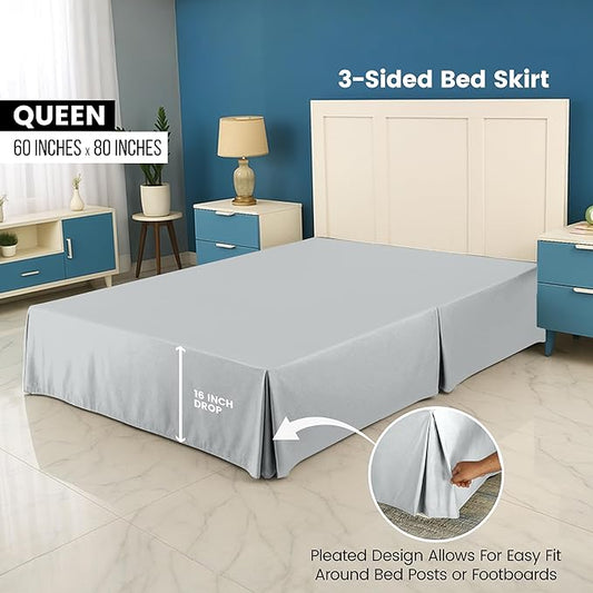 Utopia Bedding Queen Bed Skirt - Soft Quadruple Pleated Ruffle - Easy Fit with 16 Inch Tailored Drop - Hotel Quality, Shrinkage and Fade Resistant (Queen, Light Grey)