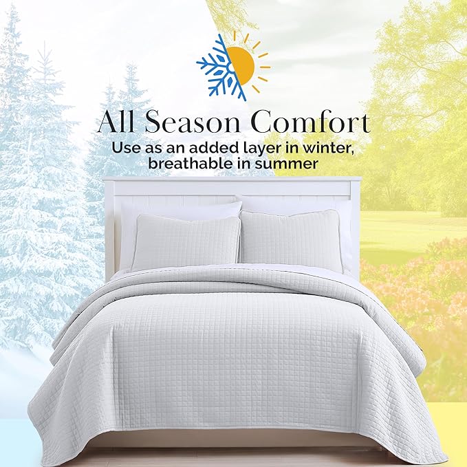 Southshore Fine Living, Inc. King Quilt Bedding Set with Shams, Coverlet Quilt King Size Bedspread, Luxury Bedding, Bed Spread for Kings/California Kings, Lightweight Quilted Comforter, White Quilts