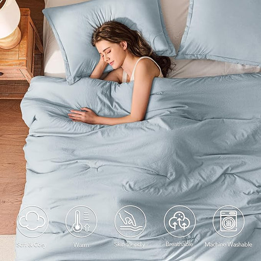 Oversized Queen Comforter Set Mist Blue, Extra Length Fit for Thick Mattresses,3PCS Bedding Comforter for All Season, Oversized Queen Size(98''ร98'' Comforter & 2 Pillowcases)