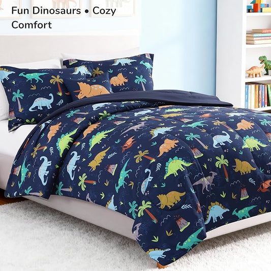 Kids Comforter Set Full Size for Boys, Navy Dinosaur Bedding Set 1 Comforter, 1 Decor Pillow, 2 Pillow Shams