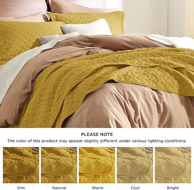 Bedsure Quilts Queen Size - Lightweight Bedspreads Queen Size with Basket Weave Pattern, Soft Quilt Bedding Set, Mustard Yellow Comforter Set Coverlet for All Seasons with 2 Pillow Shams (90" x 96") | Skin-Friendly Soft, All-Season Comfort, Breathable,...