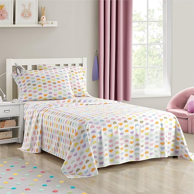 Heritage Kids 4 Piece Sheet Set, Including Top Sheet, Fitted Sheet and 2 Pillow Cases, Multi Color Half Moon, Full