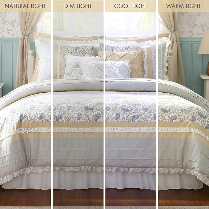 Madison Park Dawn 100% Cotton Shabby Chic Comforter Set-Modern Cottage Design All Season Down Alternative Bedding, Matching Shams, Bedskirt, Decorative Pillows, King(104"x92"), Yellow 9 Piece