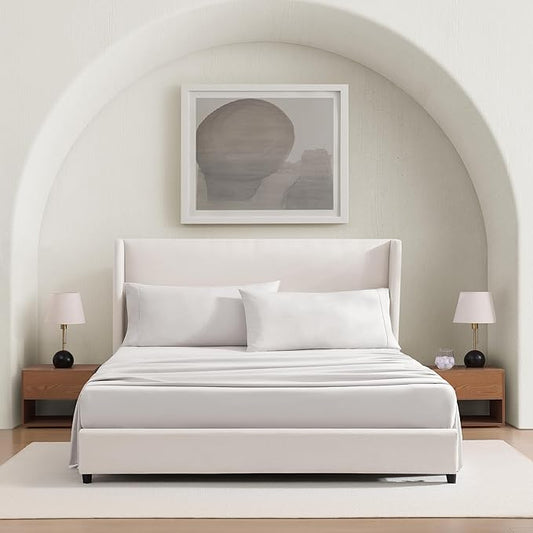 UGG Hedi Cali King Sheet Set 4-Piece Luxury Cooling Sheets Deep Pockets Premium Bedding with 2 Shams Hypoallergenic Machine Washable Soft Lightweight Bed Set for Room, California King, Stone Grey