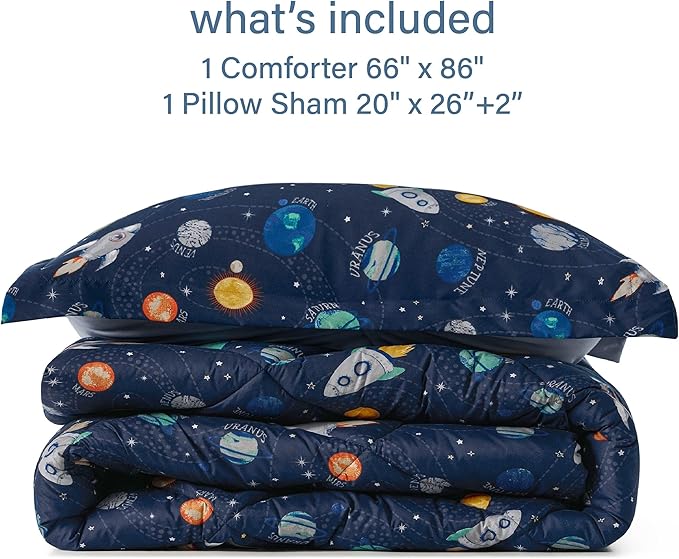 Twin Space Bedding Sets for Boys, 2 Pieces Kids Twin Comforter Sets, Super Soft Lightweight for All Seasons, Includes 1 Comforter (66"x86") and 1 Pillowcase (20"x26"+2")