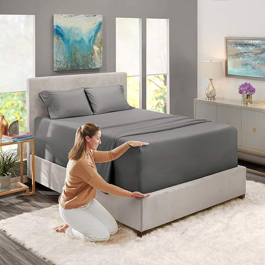 Nestl Twin Size Sheet Set, 4 Piece Extra Deep Pocket (18-24 inches), Microfiber, Hotel Luxury, Soft, Breathable, Wrinkle-Free, Easy to Care, Grey