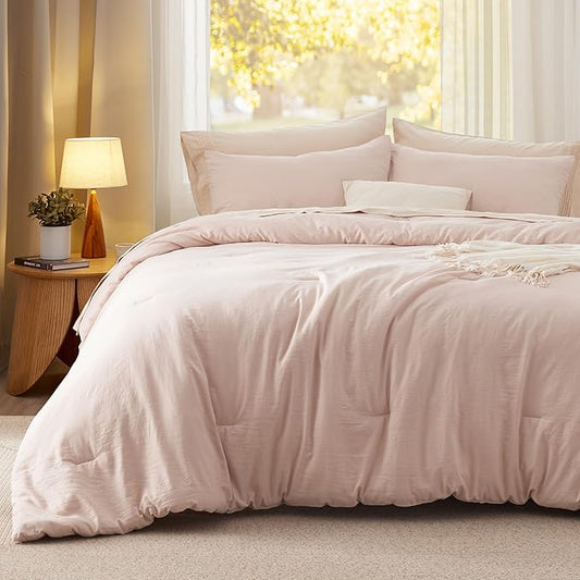 Bedsure Queen Comforter Set, Light Pink Soft Prewashed Bedding for All Seasons, 3 Pieces GentleSoft™ Bed Set, 1 Lightweight Comforter (90"x90") and 2 Pillowcases (20"x26")