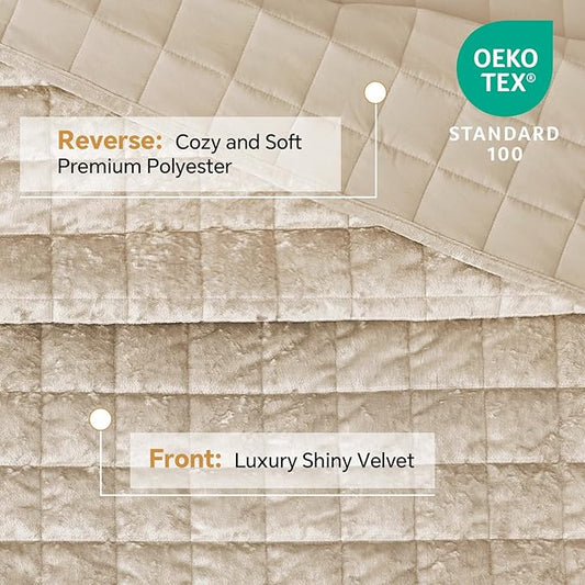 BEDELITE Velvet Quilt Set Queen Size - Luxury Velvet Comforter Bedding Set 3 Pieces, Lightweight Soft Cozy Shiny Urban Taupe Oversized Bedspread Coverlet for All Seasons with 2 Pillow Shams