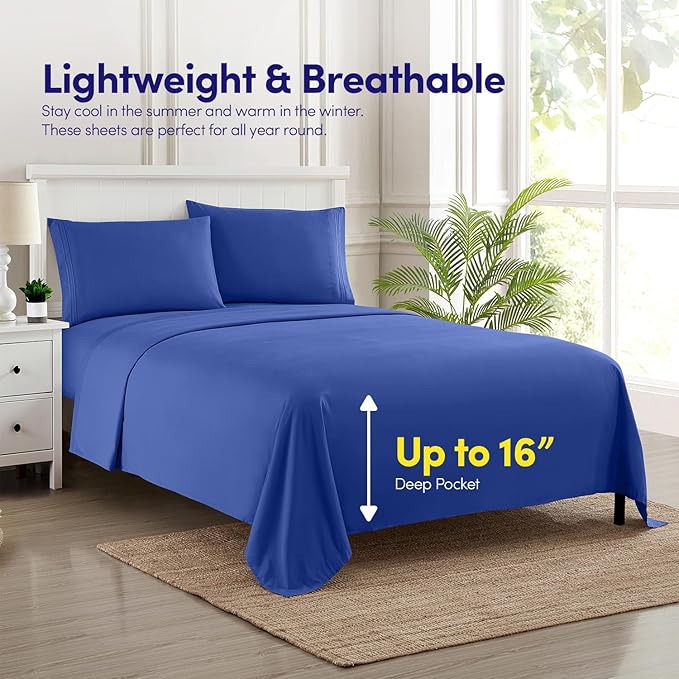 1500 Supreme Collection Twin XL Sheet Sets Royal Blue - 3 Piece Bed Sheets and Pillowcase Set for Twin XL Mattress - Extra Soft, Elastic Corner Straps, Deep Pocket Sheets, Twin XL Royal Blue