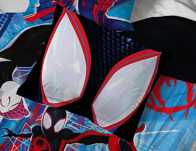Marvel Spiderman Across The Spider-Verse Glitch 7 Piece Queen Size Bed Set - Includes Comforter & Sheet Set Bedding - Super Soft Fade Resistant Microfiber (Official Product)