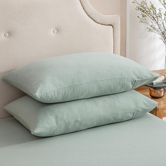 PURE ERA Jersey Knit Pillowcases 100% T-Shirt Cotton Super Soft Comfy Breathable, Set of 2, King 20" x 36", Solid Sage Green
