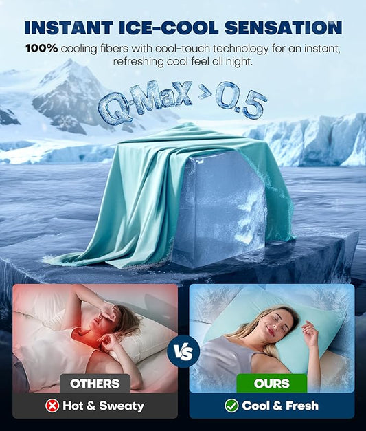 Ultra-Chill Cooling Pillowcase Set of 2 for Hot Sleepers, Softer Than Silk Pillow Cases for Protecting Hair & Skin, Breathable Bed Pillow Covers w/Zipper, Gifts for Women Men (Mint Blue, Standard)
