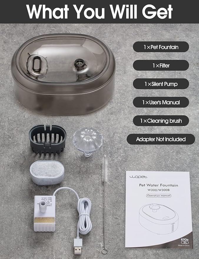 WOPET Cat Water Fountain, 2L Cat Fountain for Drinking- Pet Water Fountain Inside -Automatic Pet Water Dispenser for Cats & Small Dogs, Ultra Quiet Pump, BPA-Free, Visible Water Level