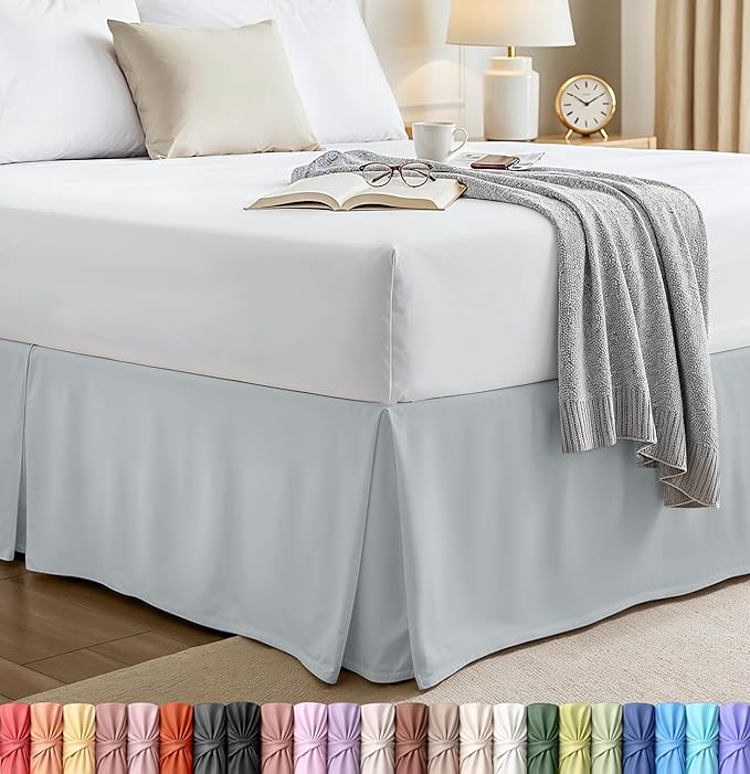 Utopia Bedding King Bed Skirt - Soft Quadruple Pleated Ruffle - Easy Fit with 16 Inch Tailored Drop - Hotel Quality, Shrinkage and Fade Resistant (King, Light Grey)