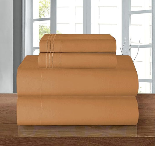 Elegant Comfort Luxury Soft 1500 Premier Egyptian 4-Piece Premium Hotel Quality Wrinkle Resistant Coziest Bedding Set, All Around Elastic Fitted Sheet, Deep Pocket up to 16inch, King, Bronze