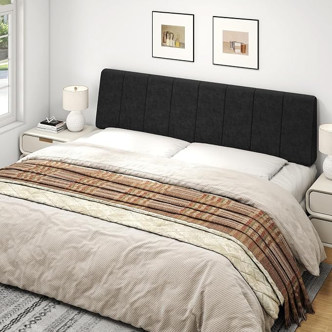 King Size Headboard Only-No Assembly Required, Black | Easy to use no assembly required, Linen fabric and extra-thick foam for added comfort, Modern style headboard king size