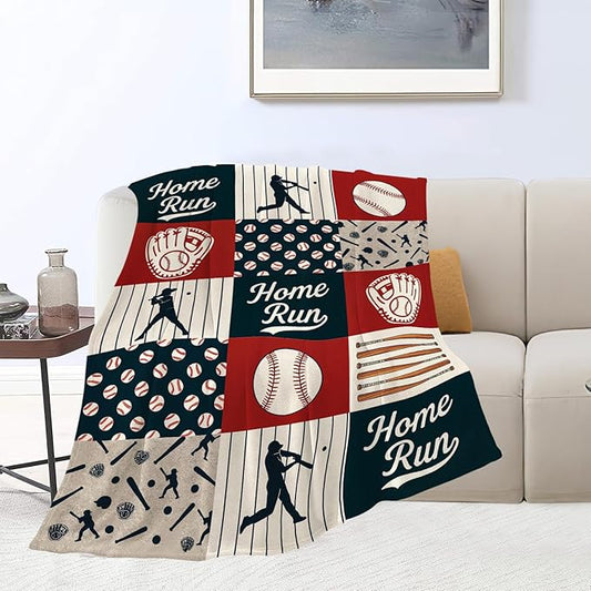 Baseball Blanket Super Soft Warm Fluffy Fleece Flannel Ball Sports Throw Blanket Cozy Fuzzy Plush Stuff Home Run Bedding Blankets Gifts for Teens Boys Kids Women Girls Adults 60"X50"