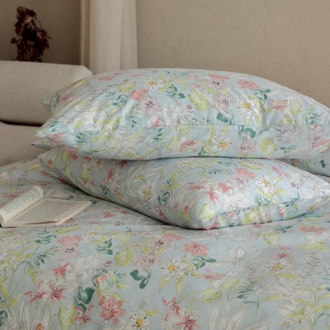 Floral Comforter Set King Cotton Down Alternative Bedding Set Girls Lightweight Boho Cute Bedding Comforter Sets Flower Fluffy Farmhouse Vintage Bed Comforter with 2 Pillowcases