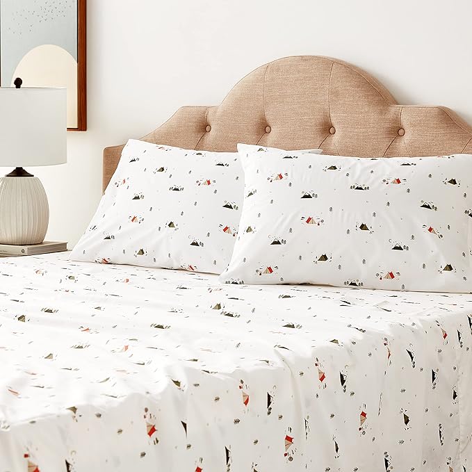 Eddie Bauer - Queen Sheets, Cotton Percale Bedding Set, Crisp & Cool Home Decor (Cascade Camping, Queen)