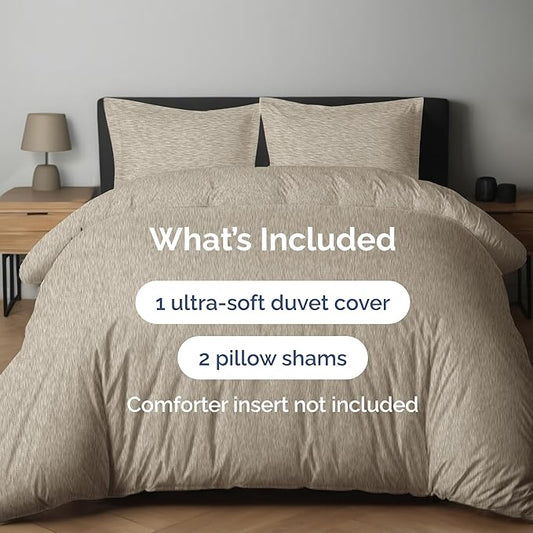 Duvet Cover Cal King Size Set - Extra Soft Cal King Duvet Cover 104" x 98" with 2 Pillow Shams - Hotel Luxury, Easy Care & Fade Free w/ Zipper Closures & Ties - Comfy & Breathable (Heathered Beige)