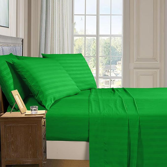 Elegant Comfort Softest and Coziest 4-Piece Sheet Set - 1500 Premium Hotel Quality Microfiber - Deep Pocket, Wrinkle Resistant 4-Piece Damask Stripe Bed Sheet Set, Twin XL, Emerald Gren