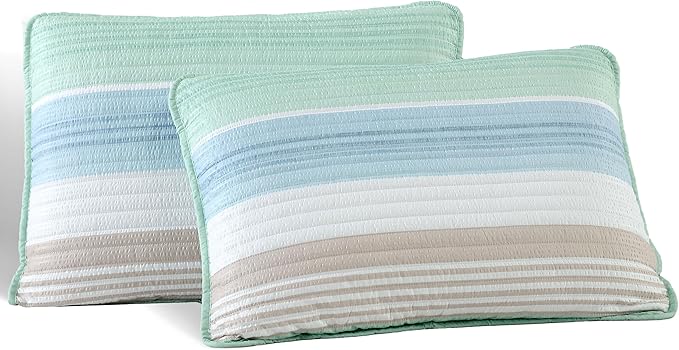 Beatrice Home Fashions Coralinn Striped 3-Piece Quilt Set, Lightweight, All-Seasons, Full/Queen, Sage Blue