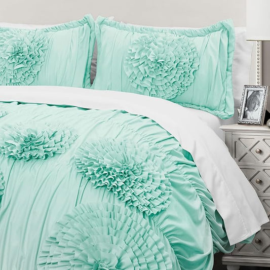 Lush Decor Serena Comforter Set, 3 Piece Set, Full/ Queen, Aqua - Cute Comforter - Queen Bedding Set - Blue Comforter Queen Size - Coquette Decor