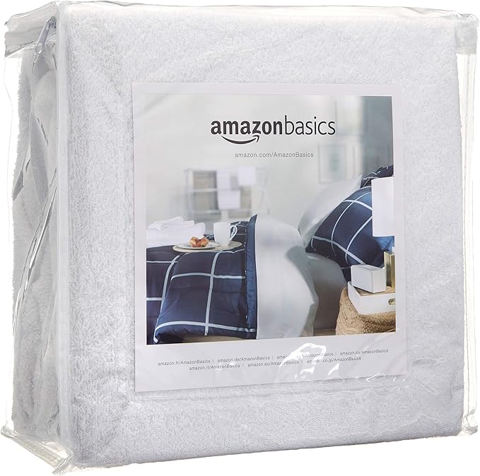 Amazon Basics Waterproof Breathable Mattress Protector, Twin Size, 18 inch Deep, Machine Washable, White