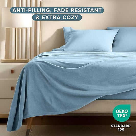 Bare Home Super Soft Fleece Sheet Set - Full Size - Extra Plush Polar Fleece, No-Pilling Bed Sheets - All Season Cozy Warmth (Full, Light Blue)
