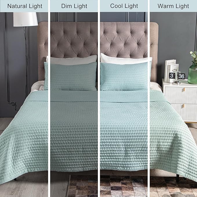 King Quilt Set – 104"x90" Soft Washed 3-Layer Lightweight Bedspread with Multi-Lock Quilting, Minimalist Nordic Bedding, All-Season Quilt for Spring, Summer & Fall (1 Quilt + 2 Pillow Shams), Green
